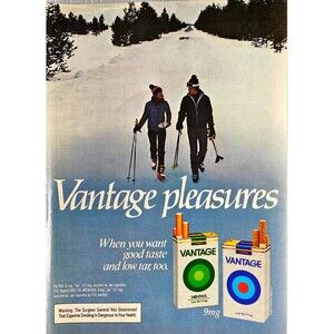 Vantage Cigarettes "When You Want Good Taste and Low Tar Too" Vtg Print Ad 1982
